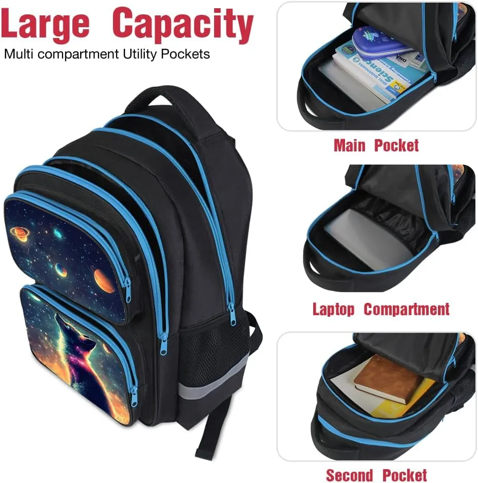 School Backpack For Boys Girls Backpack For Kids Toddler Teens Elementary Middle School 17 inch Boys Backpacks Ages 6-18 Travel Book bag with Chest Strap Star Fox Pattern