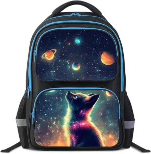 School Backpack For Boys Girls Backpack For Kids Toddler Teens Elementary Middle School 17 inch Boys Backpacks Ages 6-18 Travel Book bag with Chest Strap Star Fox Pattern