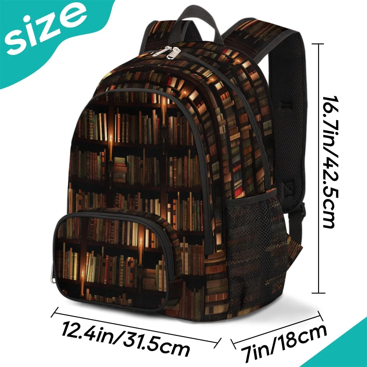School Backpack for Boys Girls, Bookshelf Book Library Elementary School Bags Vintage Library Bookshelf Lightweight Bookbag Laptop Backpack Casual Daypack Rucksack for Kids Teens