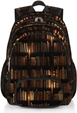 School Backpack for Boys Girls, Bookshelf Book Library Elementary School Bags Vintage Library Bookshelf Lightweight Bookbag Laptop Backpack Casual Daypack Rucksack for Kids Teens