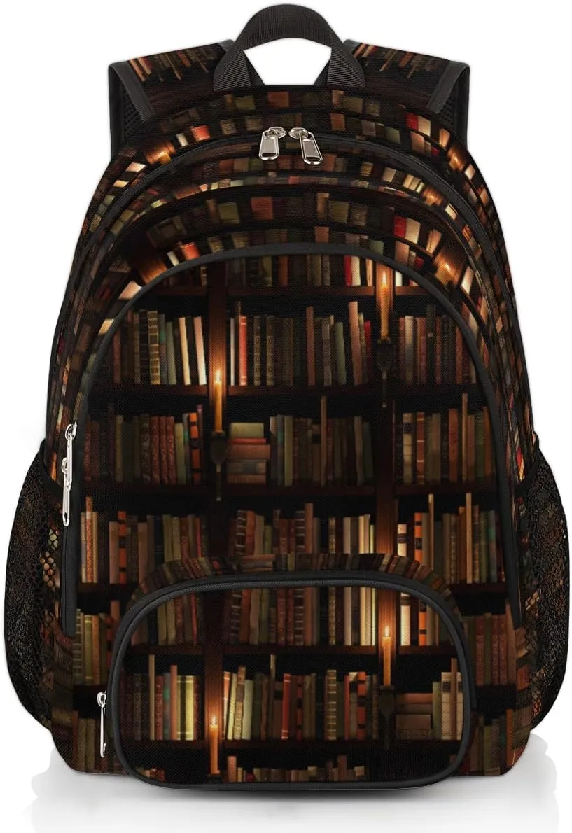 School Backpack for Boys Girls, Bookshelf Book Library Elementary School Bags Vintage Library Bookshelf Lightweight Bookbag Laptop Backpack Casual Daypack Rucksack for Kids Teens