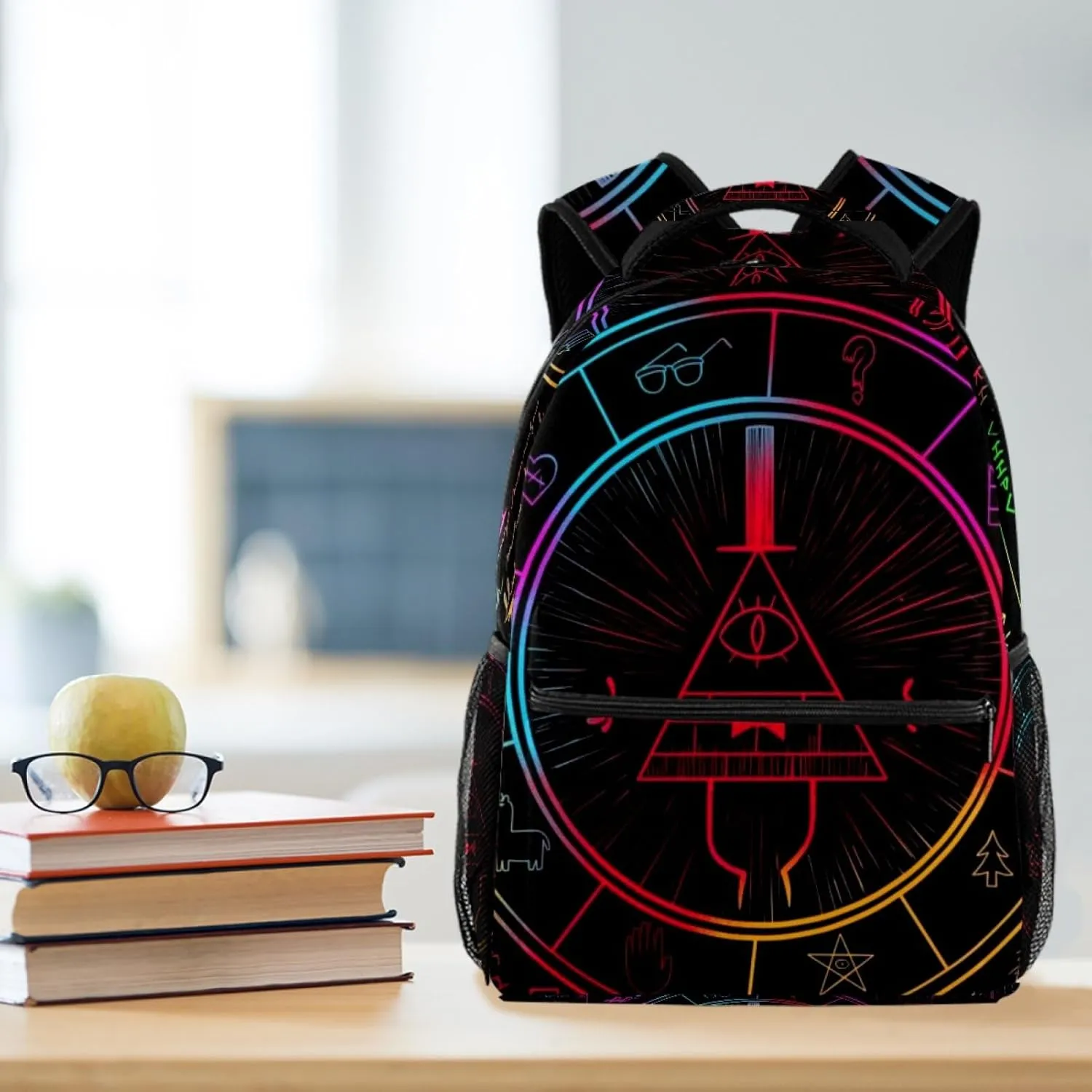 School Backpack for Girls Boys, Bill Cipher Wheel Elementary School Bags Lightweight Travel Rucksack Laptop Backpacks