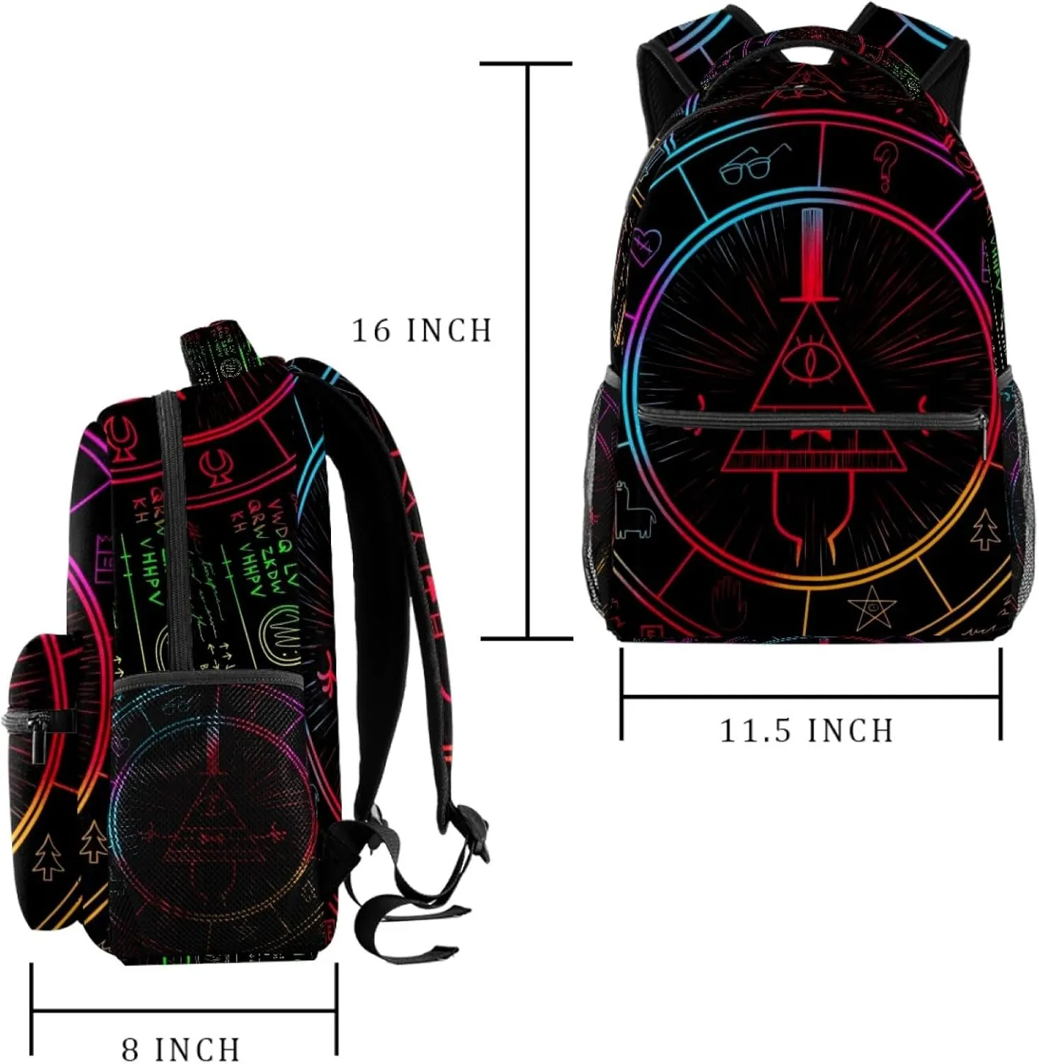 School Backpack for Girls Boys, Bill Cipher Wheel Elementary School Bags Lightweight Travel Rucksack Laptop Backpacks