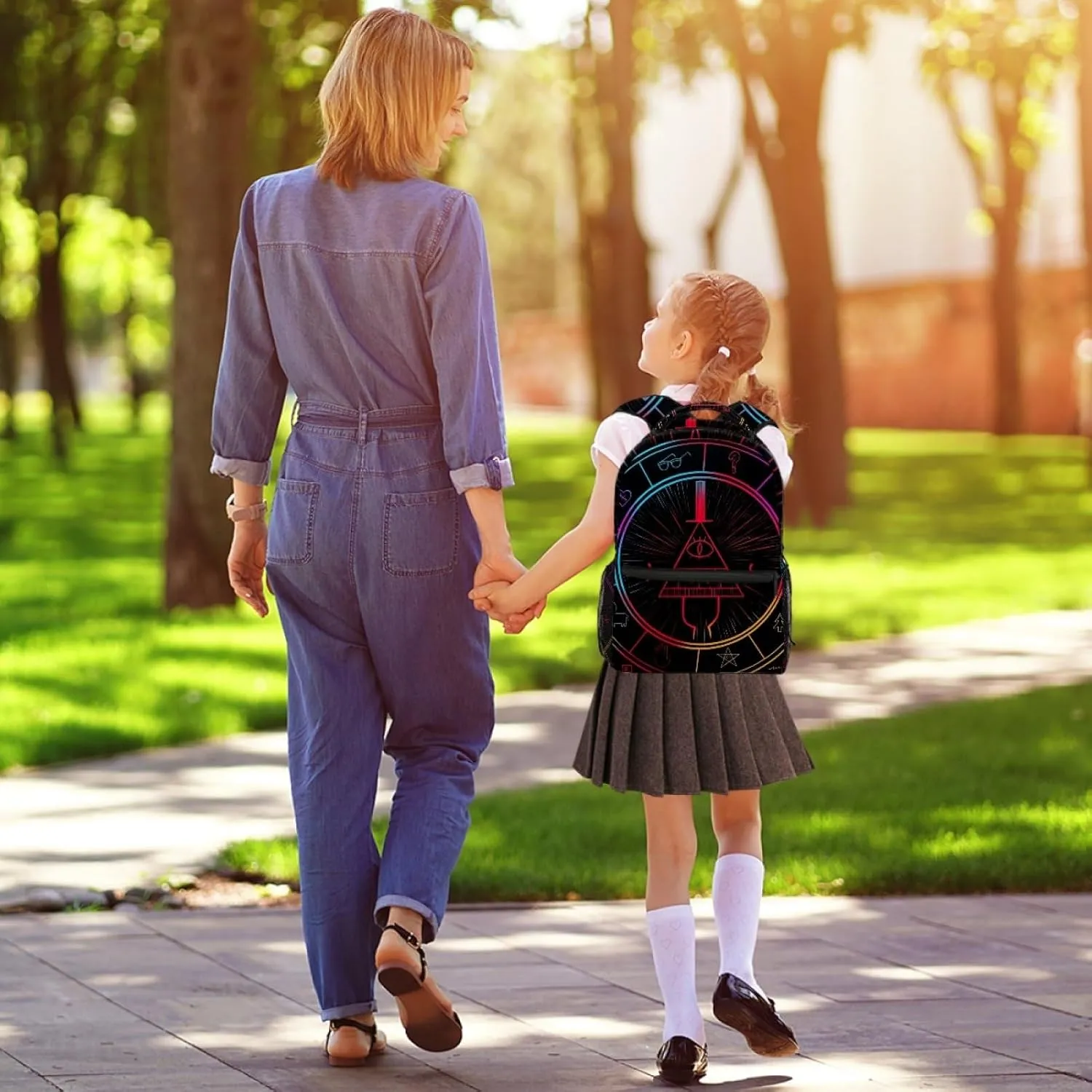 School Backpack for Girls Boys, Bill Cipher Wheel Elementary School Bags Lightweight Travel Rucksack Laptop Backpacks