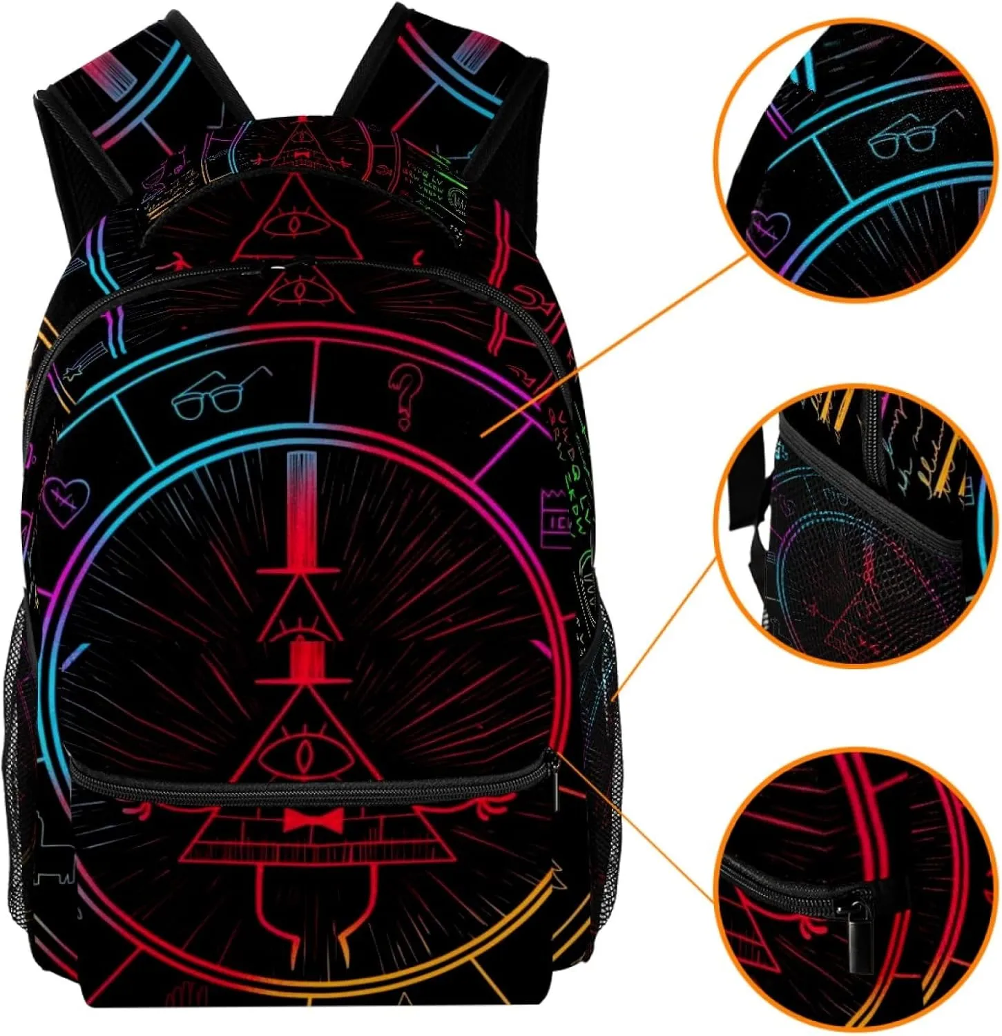 School Backpack for Girls Boys, Bill Cipher Wheel Elementary School Bags Lightweight Travel Rucksack Laptop Backpacks