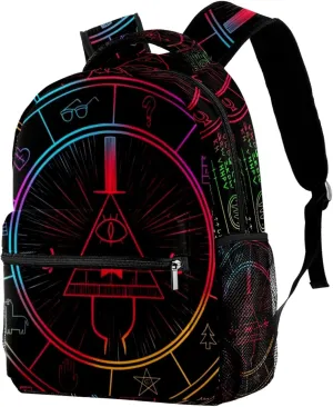 School Backpack for Girls Boys, Bill Cipher Wheel Elementary School Bags Lightweight Travel Rucksack Laptop Backpacks