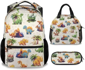 School Backpack for Girls Boys, Dinosaur Backpacks for Kids Ages 6-10, Set of 3 Bookbag for Elementary Middle School, Cute Colorful School Bag with Lunch Box and Pencil Case