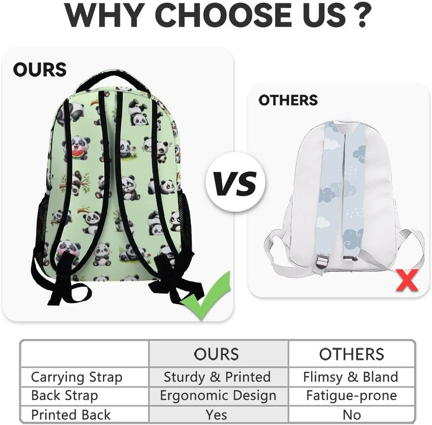 School Backpack for Kids, Personalized Cute Panda Durable School Bags for Girls, Green Kindergarten Bookbag Gifts