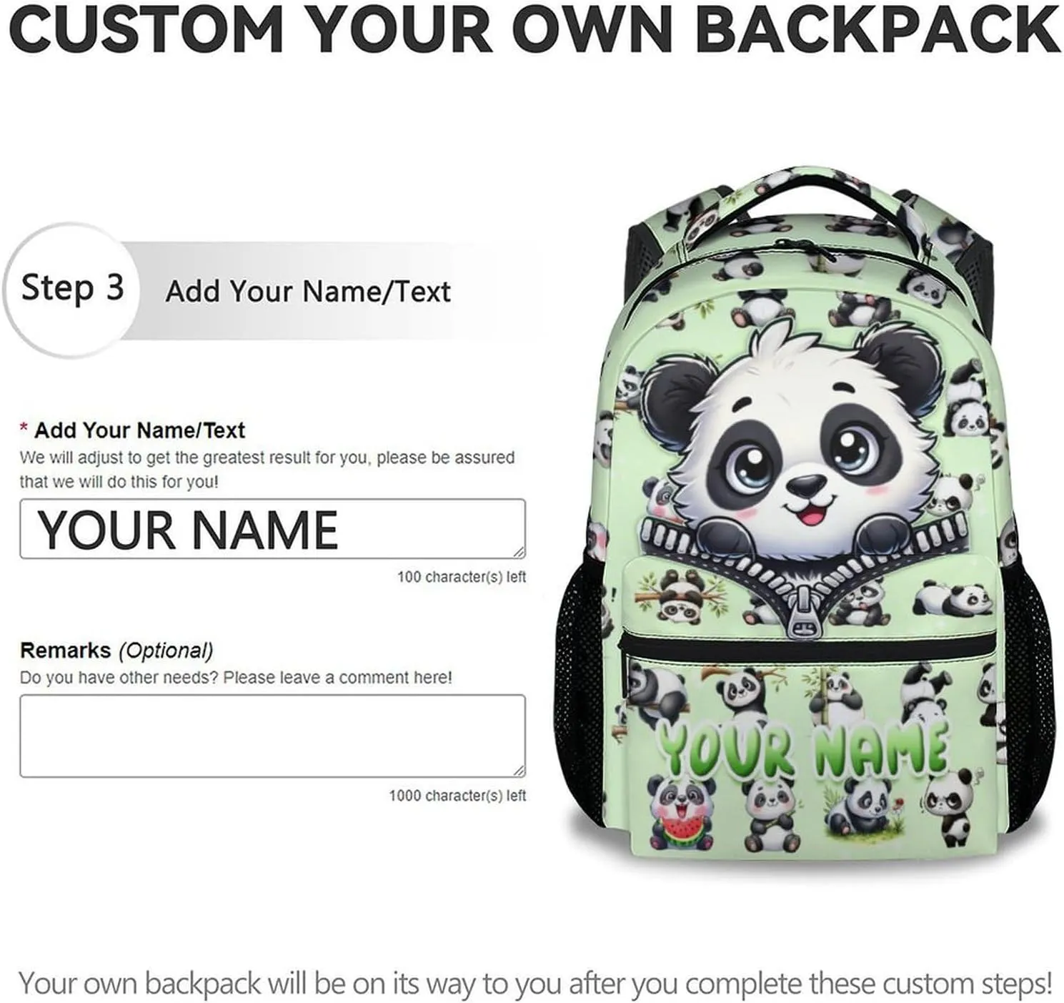 School Backpack for Kids, Personalized Cute Panda Durable School Bags for Girls, Green Kindergarten Bookbag Gifts