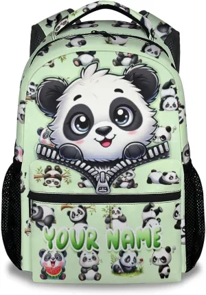 School Backpack for Kids, Personalized Cute Panda Durable School Bags for Girls, Green Kindergarten Bookbag Gifts