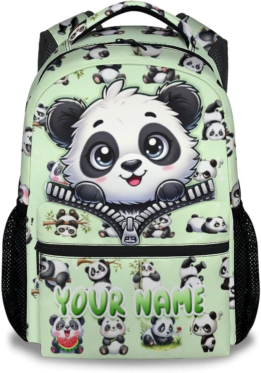 School Backpack for Kids, Personalized Cute Panda Durable School Bags for Girls, Green Kindergarten Bookbag Gifts