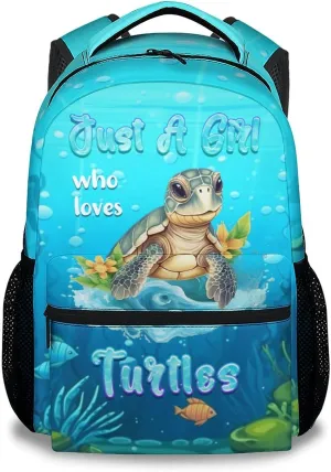 School Backpack for Teen Girls - 17 Inch Blue Turtle Backpacks - Cartoon Lightweight Durable Bookbag for Kids