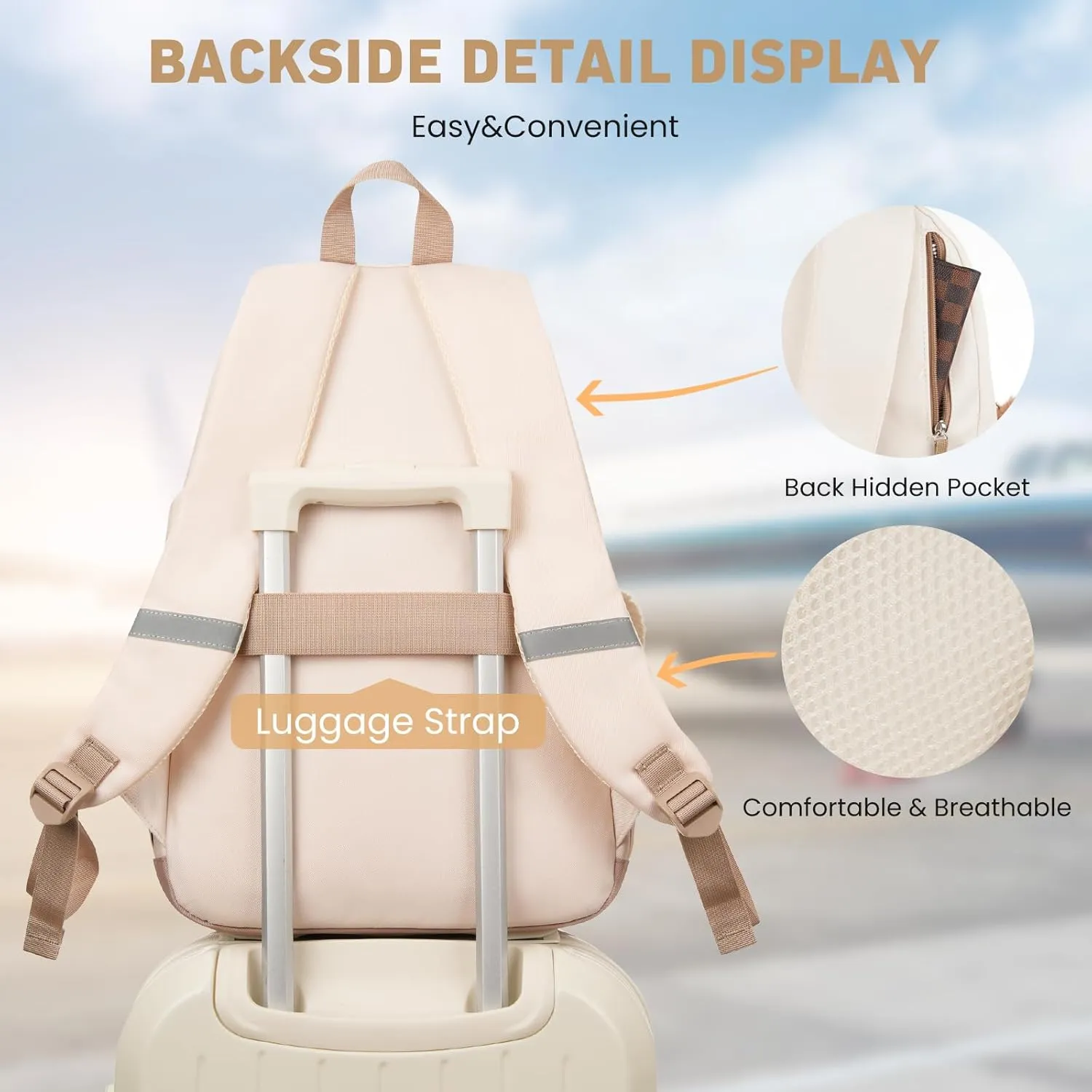 School Backpack for Teen Girls, Cute College Backpacks for Women Students Aesthetic Bookbag Large 17.3 Inch Laptop Bag Middle School Travel Back Pack (Khaki Beige)