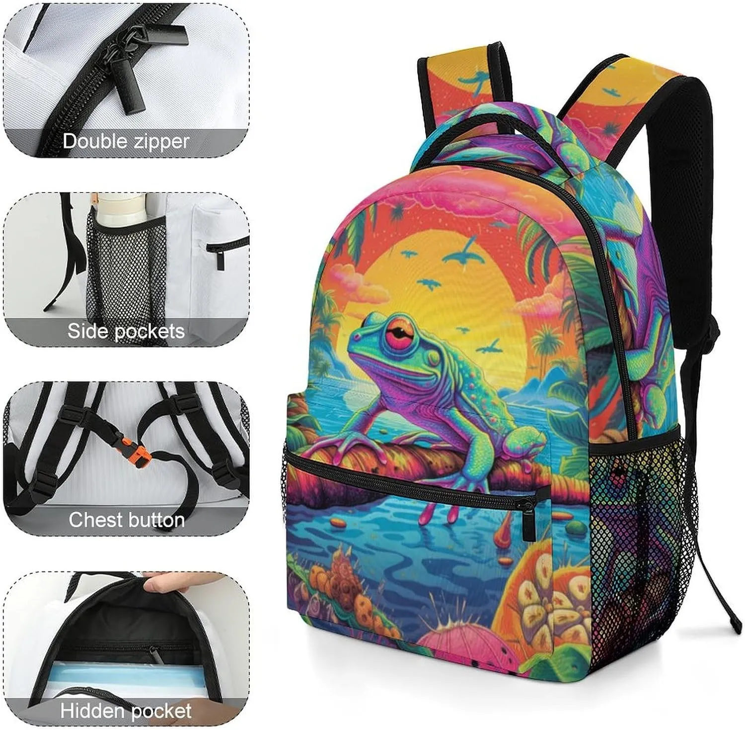 School Backpacks Frog Jungle Bookbag Student Backpack Shoulder Bag Casual Daypack for Boys Girls