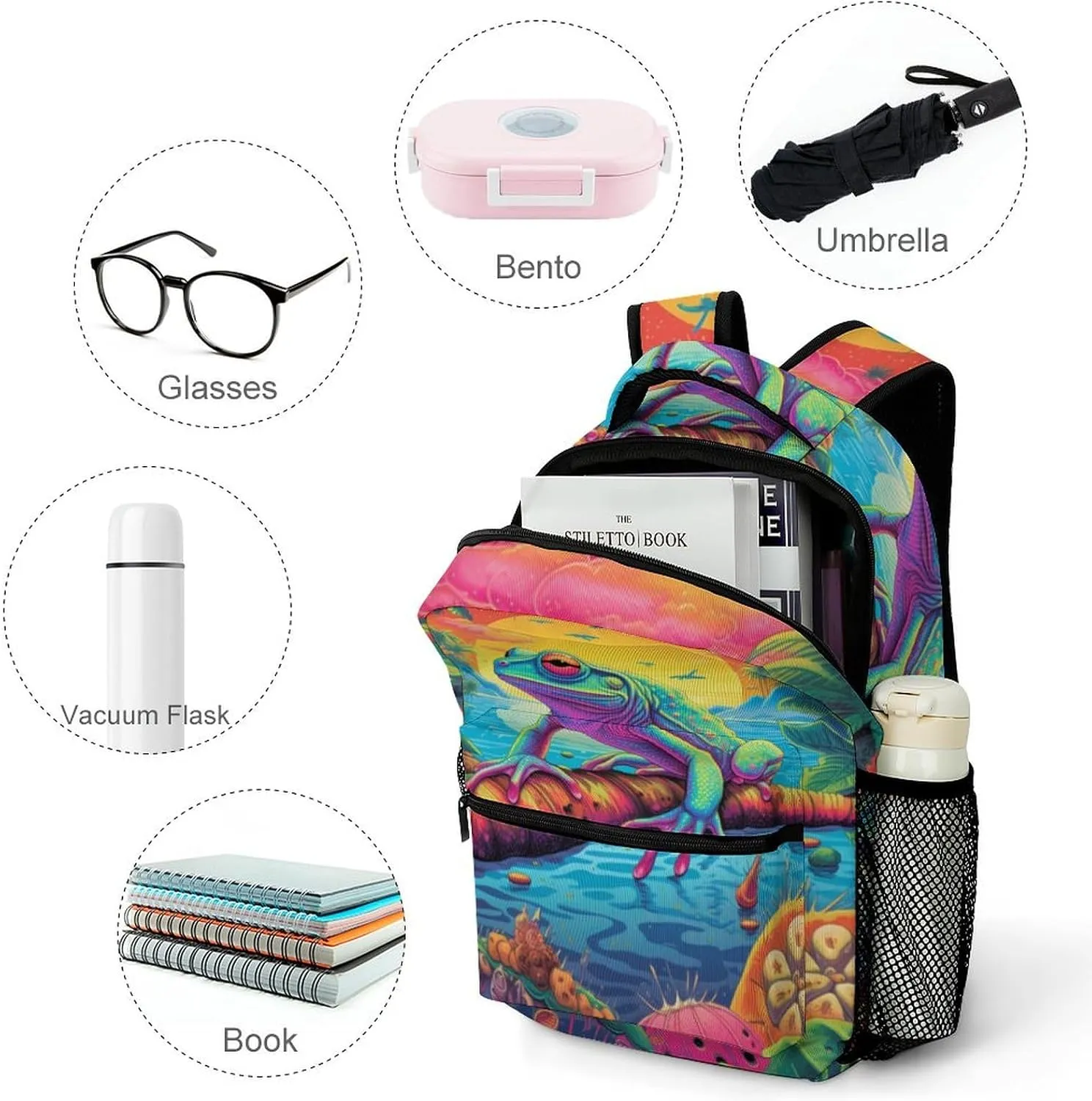 School Backpacks Frog Jungle Bookbag Student Backpack Shoulder Bag Casual Daypack for Boys Girls