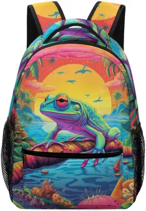 School Backpacks Frog Jungle Bookbag Student Backpack Shoulder Bag Casual Daypack for Boys Girls
