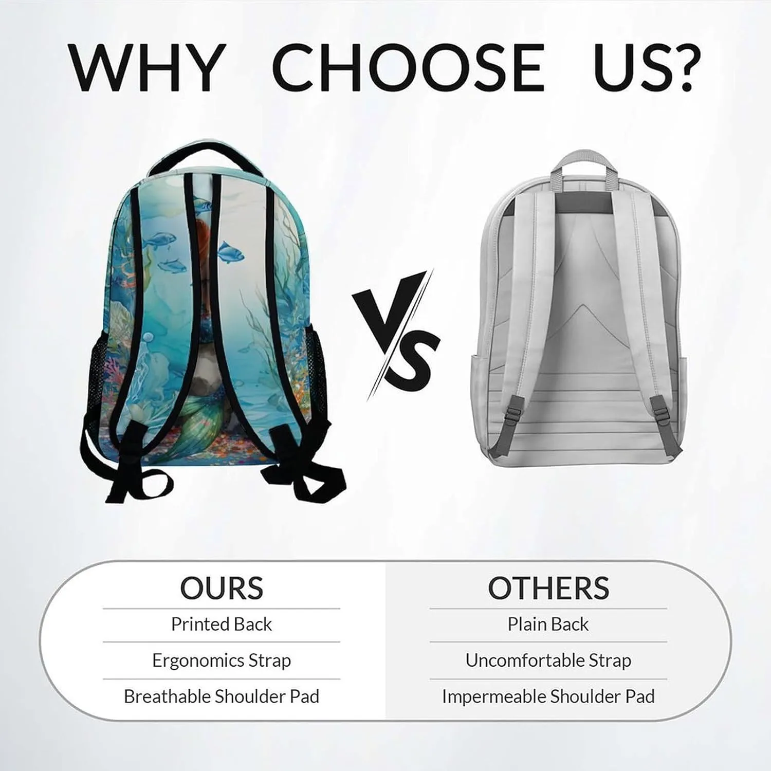 School Bag for Girls - Blue Durable Aesthetic Kid Backpack - 17 Inch Large Capacity Mermaid Bookbag for School, Travel and Camp