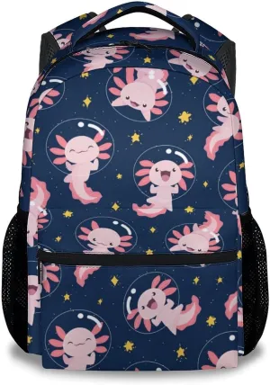 School Bags for Girls - Cute Black Axolotl Travel Backpack for Kids - 17 Inch Bookbag for Elementary Primary School - Back to School Supplies