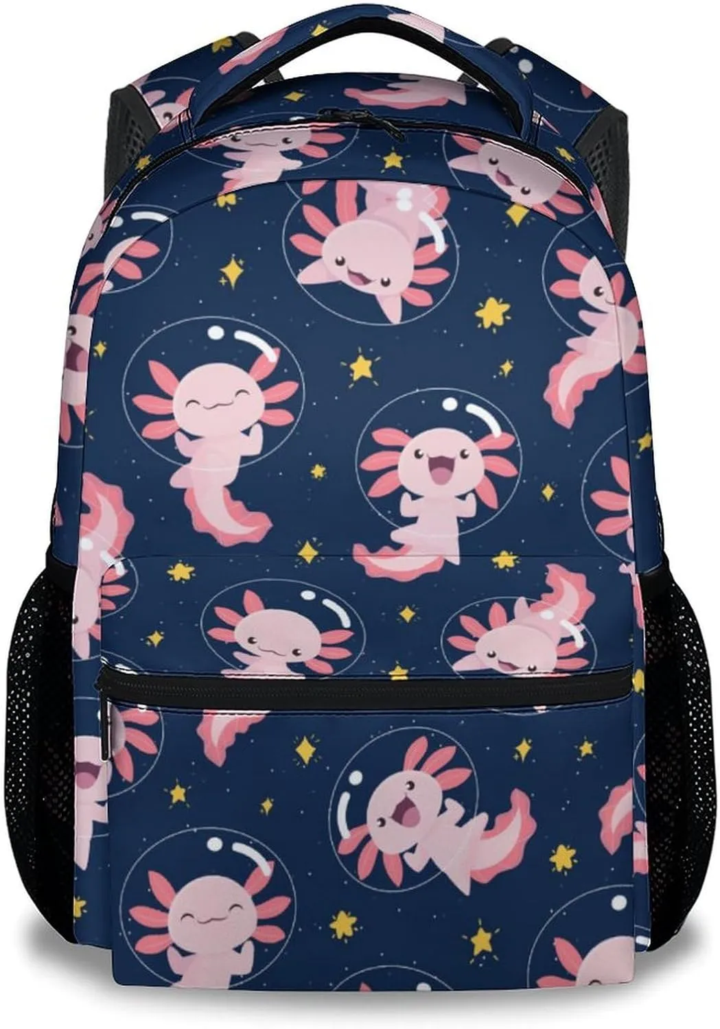 School Bags for Girls - Cute Black Axolotl Travel Backpack for Kids - 17 Inch Bookbag for Elementary Primary School - Back to School Supplies