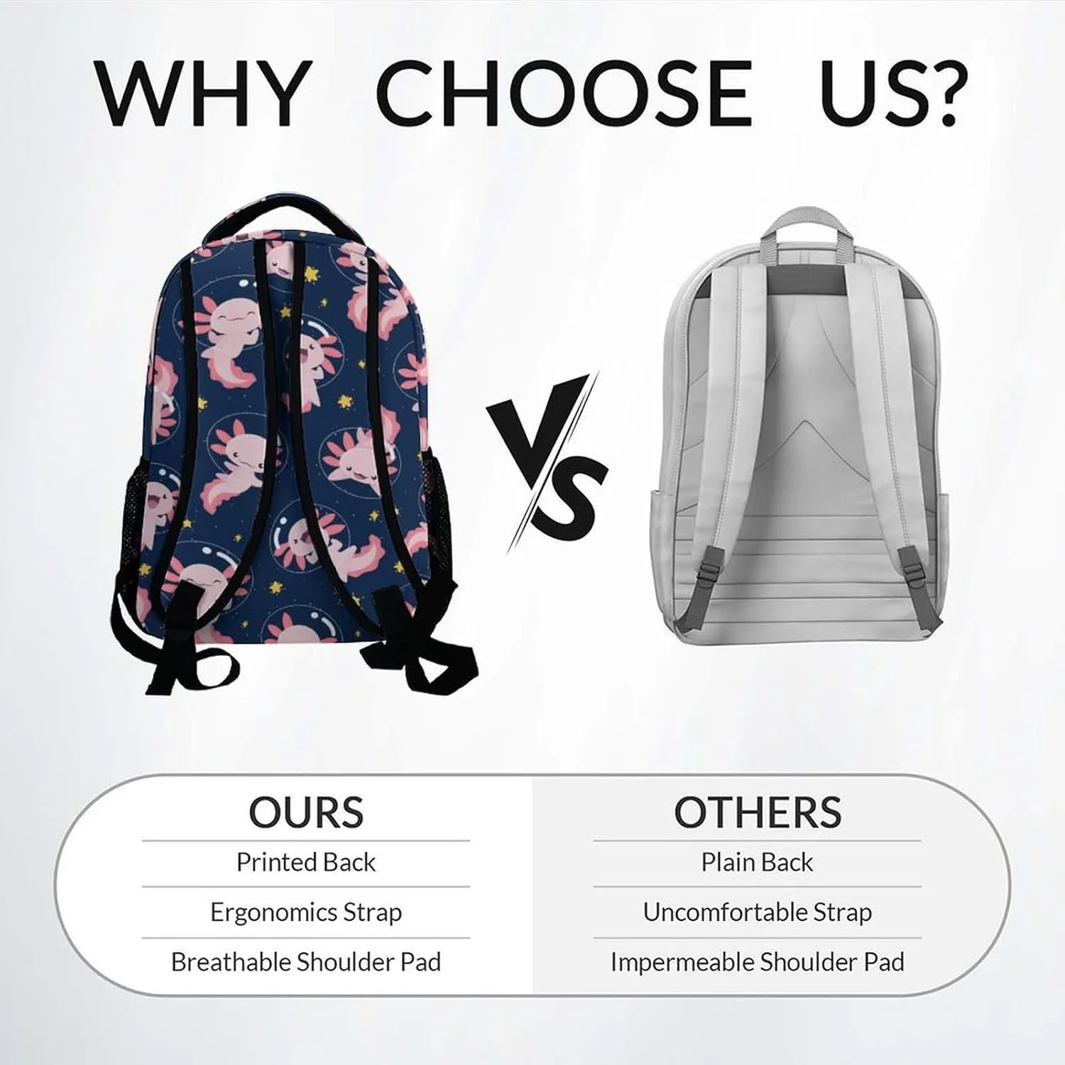 School Bags for Girls - Cute Black Axolotl Travel Backpack for Kids - 17 Inch Bookbag for Elementary Primary School - Back to School Supplies
