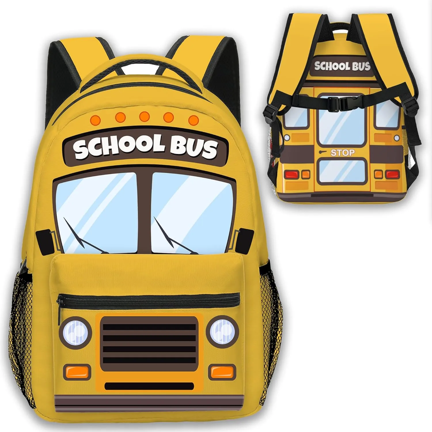 School Bus Backpack for Kids Boys Girls, Funny Bookbags For Elementary Middle School, Large Travel Laptop Backpacks, Durable Lightweight School Bags