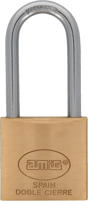 Security Padlock - Includes 2 Keys - Long arc - Brass and Steel Arch - for Gym lockers, Doors, cabinets, suitcases, Backpacks - Double Lock - Width: 25 mm