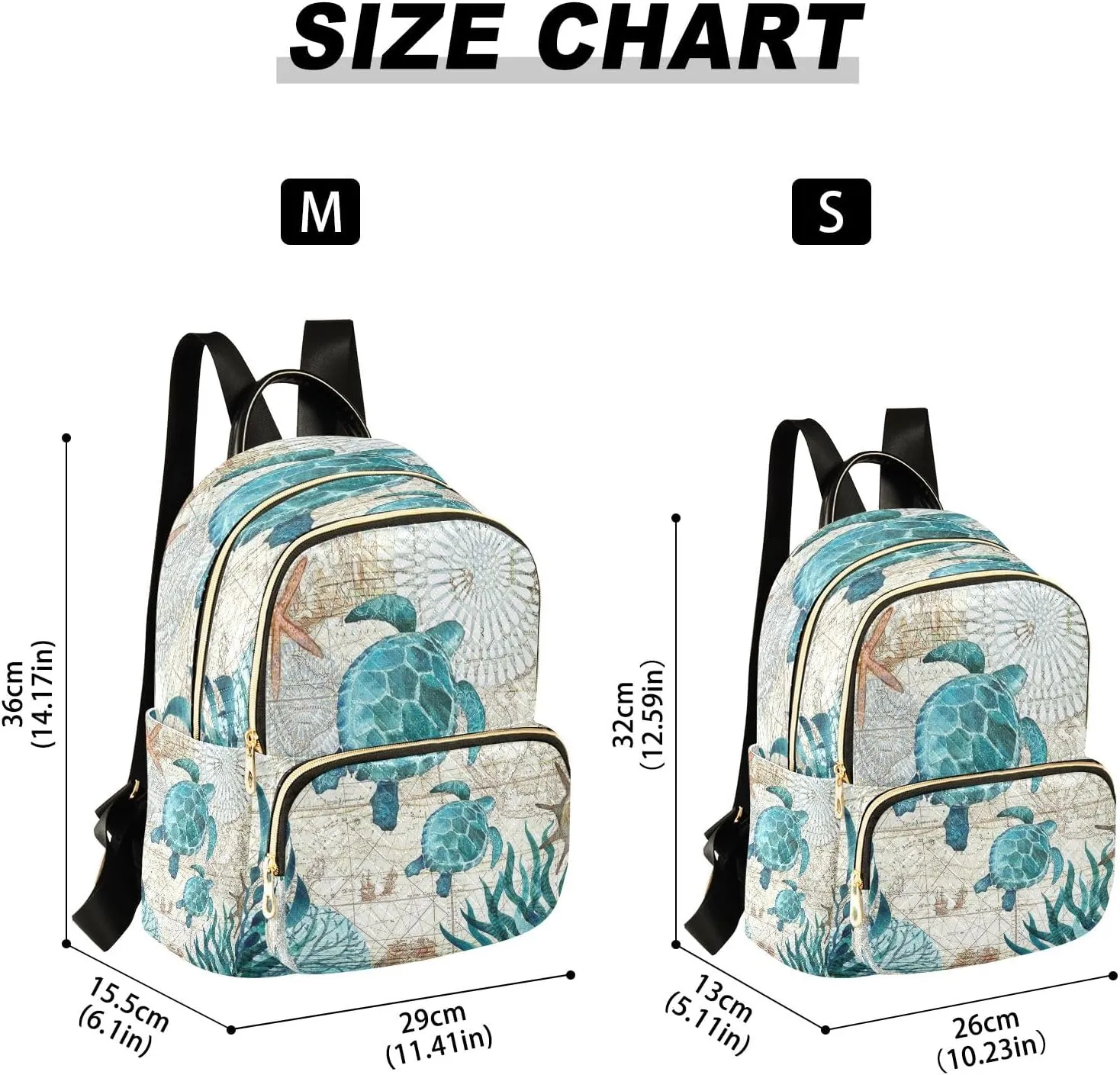 senya Vintage Ocean Sea Turtle Women Backpack Purse Travel Daypack Shoulder Bag
