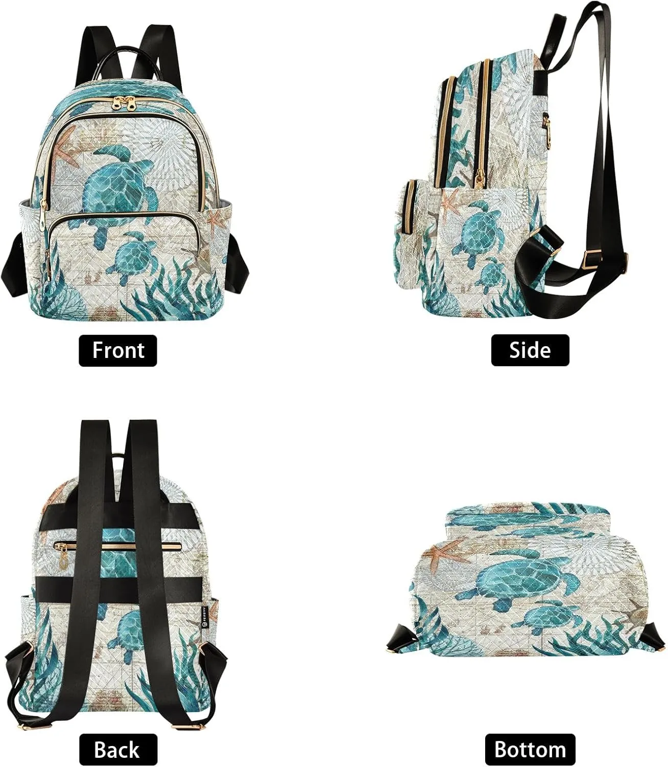 senya Vintage Ocean Sea Turtle Women Backpack Purse Travel Daypack Shoulder Bag
