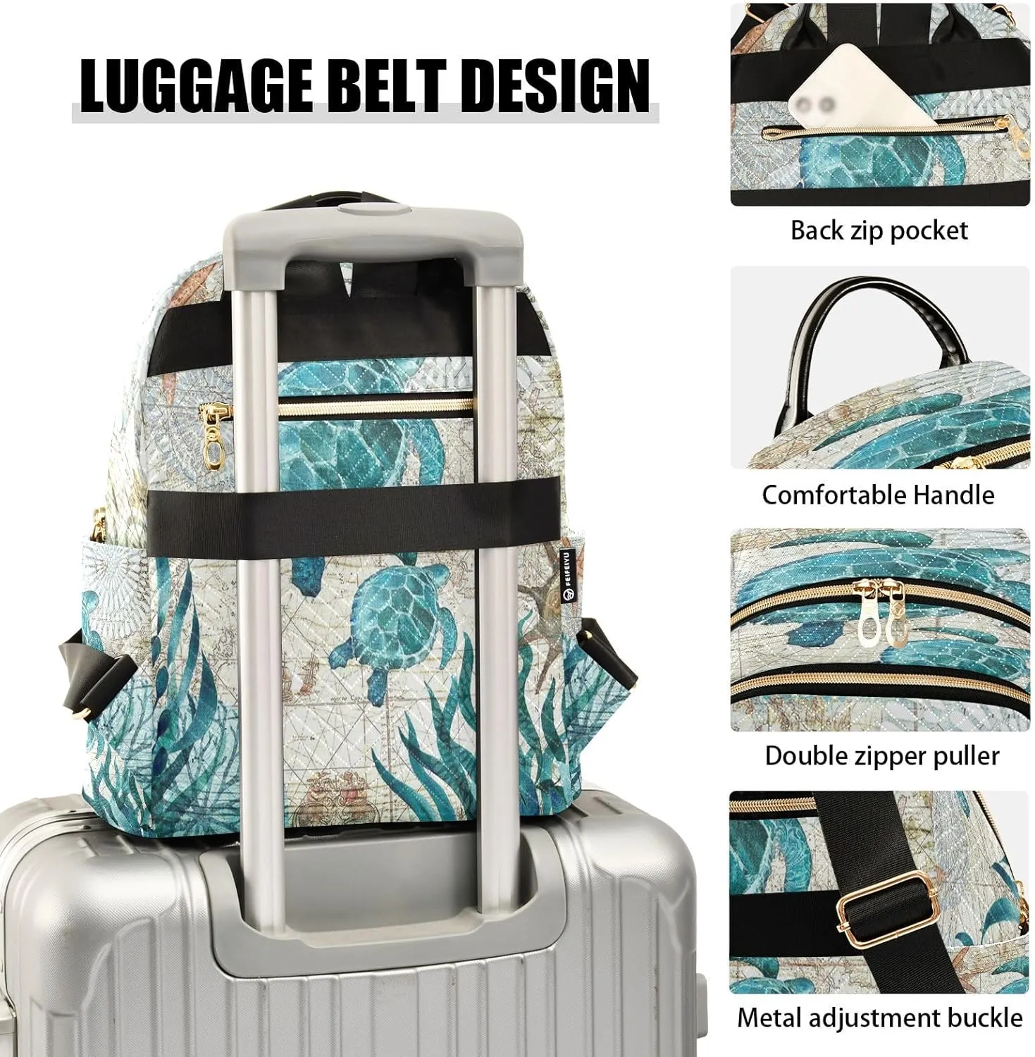 senya Vintage Ocean Sea Turtle Women Backpack Purse Travel Daypack Shoulder Bag