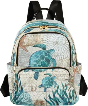 senya Vintage Ocean Sea Turtle Women Backpack Purse Travel Daypack Shoulder Bag