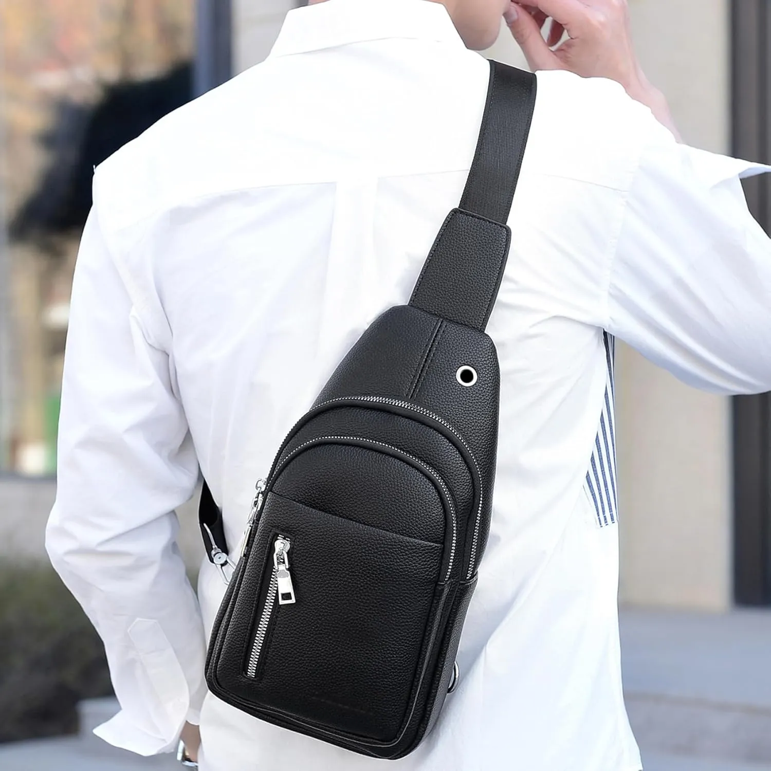 Seoky Rop Sling Backpack for Men Leather Chest Bag Crossbody Shoulder Bags for Cycling Travel