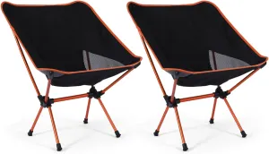 Set of 2 Portable Camping Chair, Compact & Lightweight Folding Chair with Carry Bag, 90 kg Capacity, ior Support, Ideal for Backpacking, Beach, Picnic, Fishing, Garden,Red (Orange One Size)