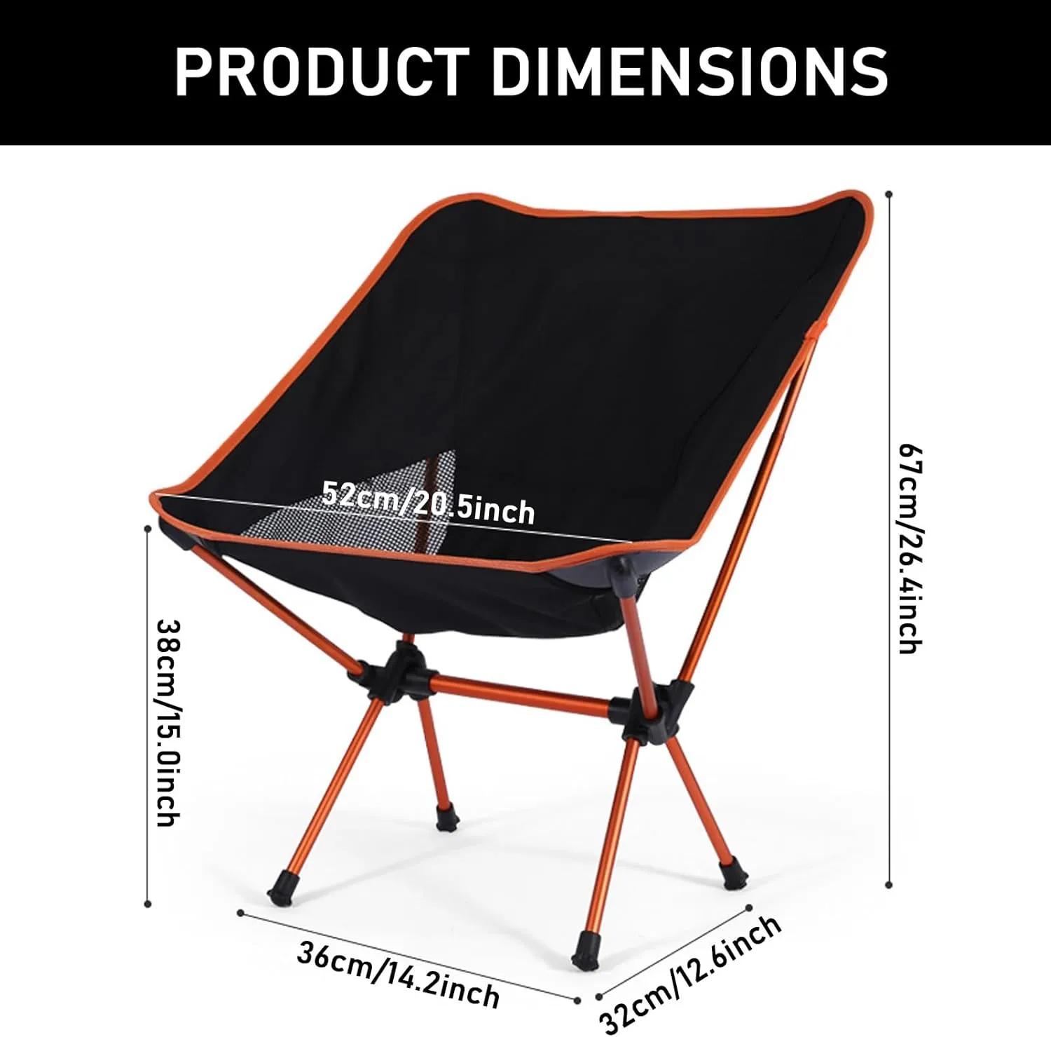 Set of 2 Portable Camping Chair, Compact & Lightweight Folding Chair with Carry Bag, 90 kg Capacity, ior Support, Ideal for Backpacking, Beach, Picnic, Fishing, Garden,Red (Orange One Size)