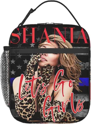 Shania Great Artist Twain Insulated Lunch Bags Reusable Lunch Tote Bag Zipper Cooler Bag Meal Holder Lunch Organizer with Detachable Buckle Handle Lightweight Lunch Handbag for Activities