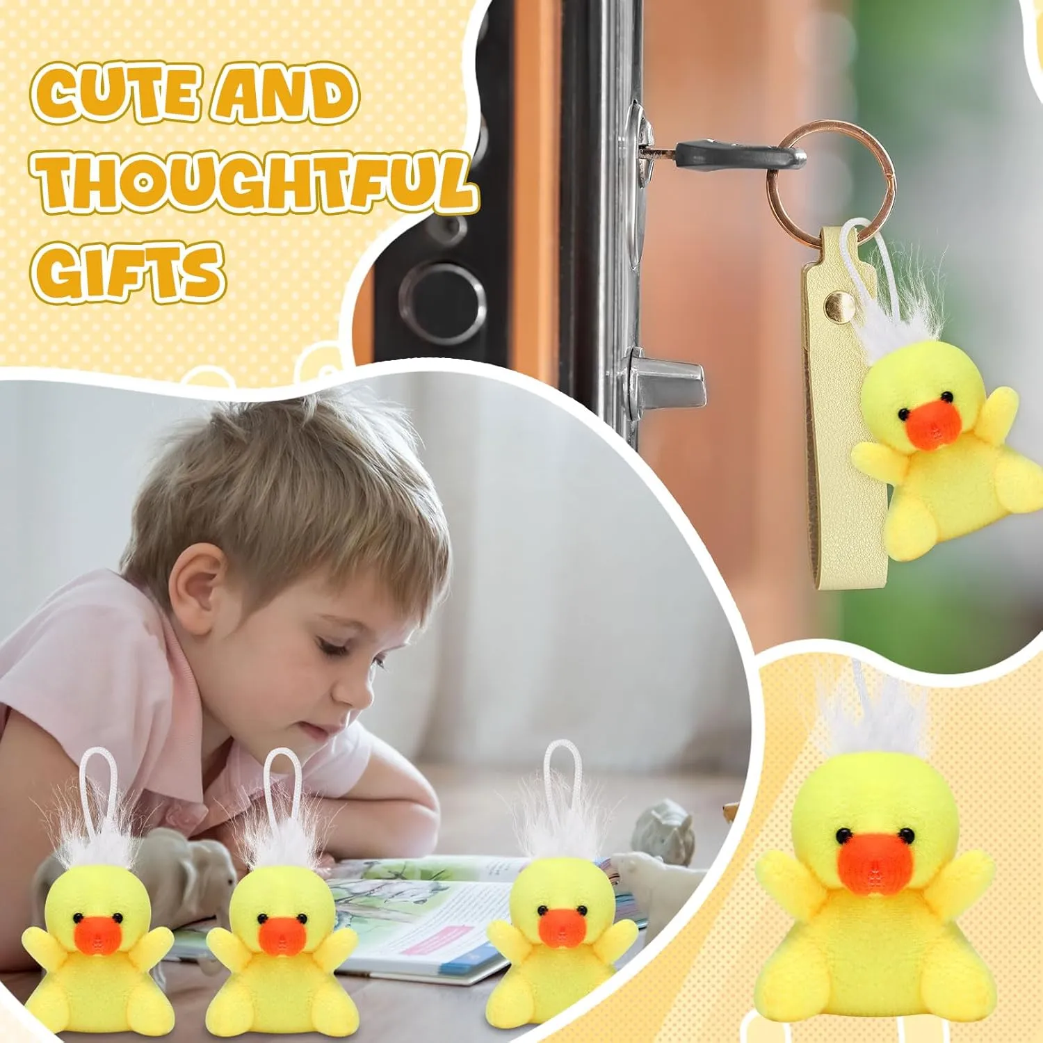 Shappy 50 Pcs Mini Animal Plush Toys Small Stuffed Animals Bulk Cute Tiny Plushies Keychains for Gift Party Carnival Prize(Duck)
