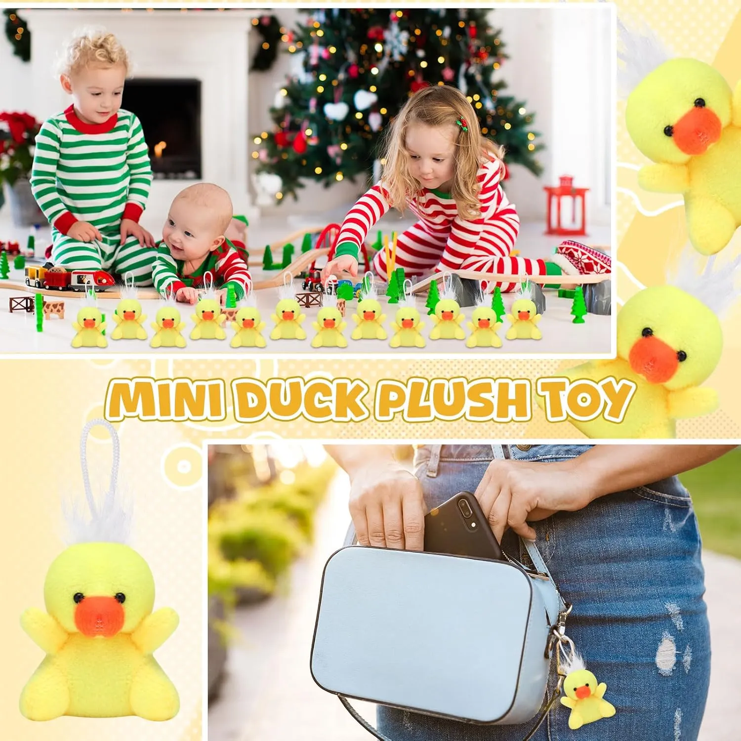 Shappy 50 Pcs Mini Animal Plush Toys Small Stuffed Animals Bulk Cute Tiny Plushies Keychains for Gift Party Carnival Prize(Duck)