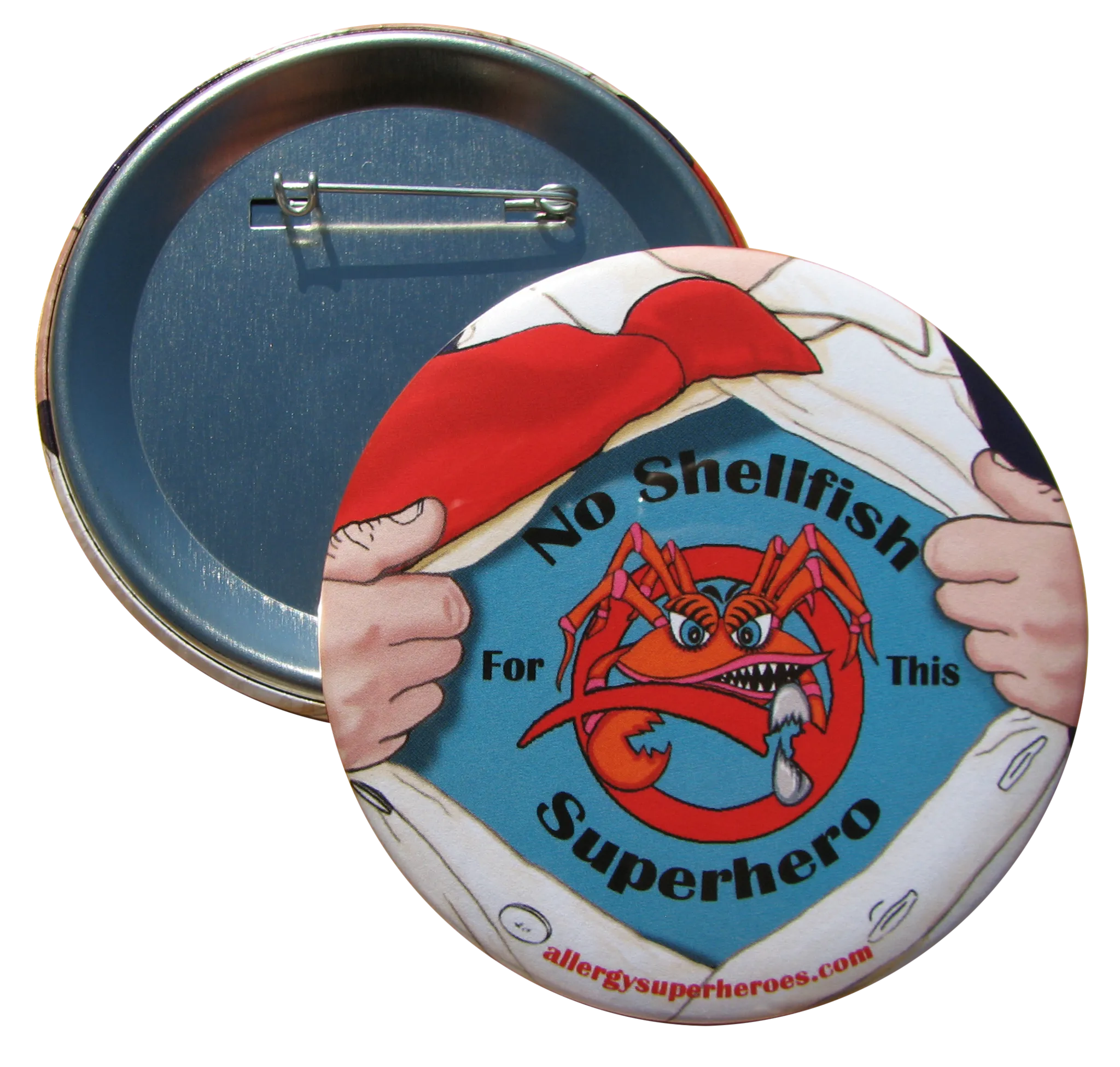 Shellfish Allergy Superhero Boy Button