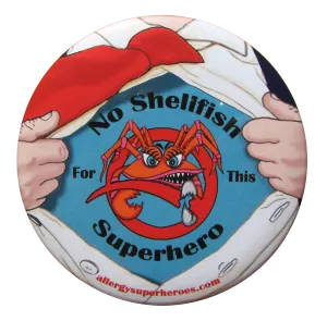 Shellfish Allergy Superhero Boy Button