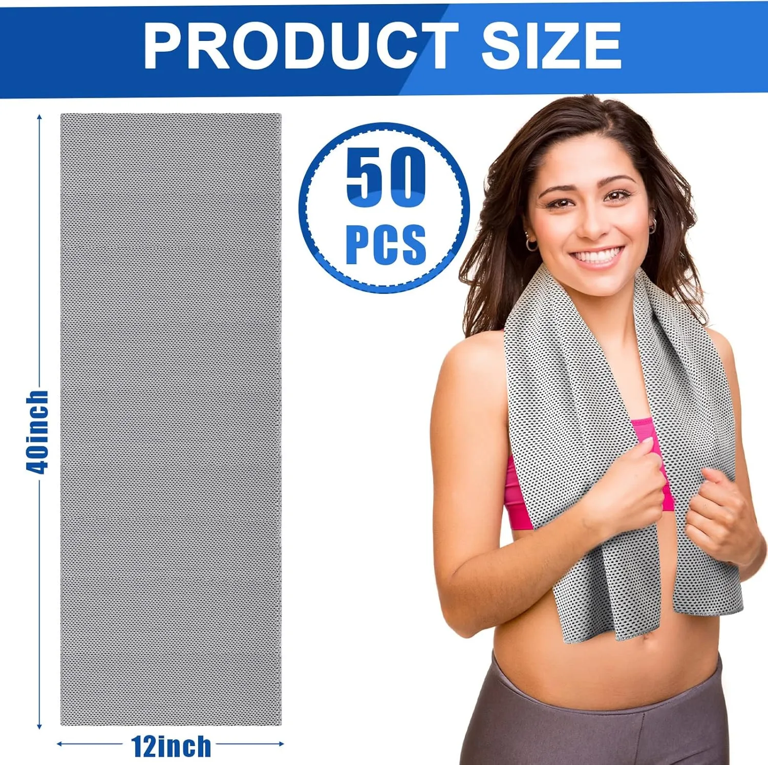 Shellwei 50 Pcs Cooling Towel 40 x 12 Inch Microfiber Workout Towels Breathable Chilly Towel Ice Cool Cold Towels Bulk Fast Drying Absorbent Sweat Rag for Neck Yoga Sports Golf Gym