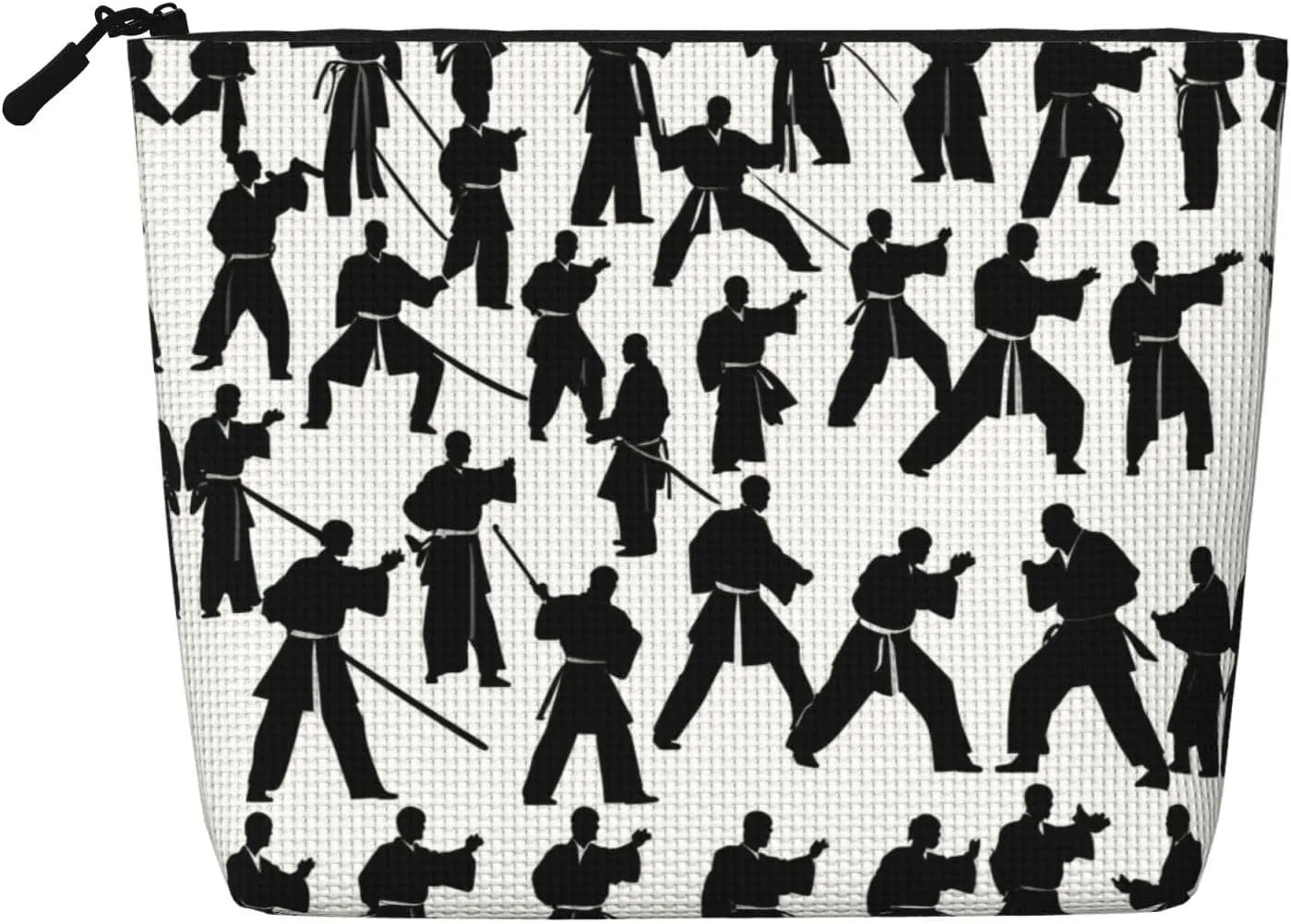 Silhouettes of Martial Arts Print Single layer Fake Hemp Makeup Bag Zipper Toiletry Bag Zipper Accessories for Women