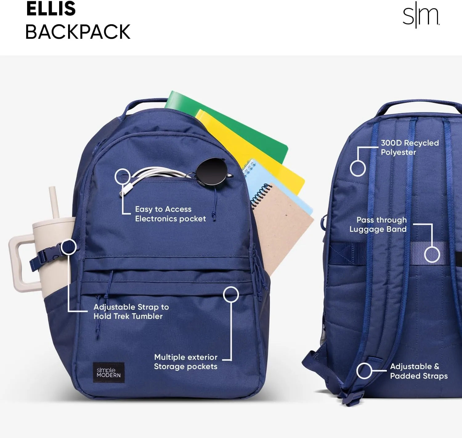 Simple Modern Ellis Backpack for School | Elementary Middle and High School Bookbag for Kids and Teens | Girls and Boys | Midnight Black