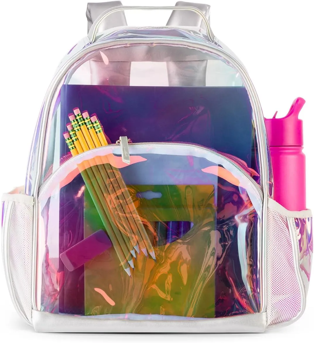 Simple Modern Medium Clear Backpack for Kids | Plastic Mini Backpack for School Kindergarten Elementary | Transparent Bag Stadium Approved | Fletcher Collection | Kids - 15" tall | Clear Opalescent