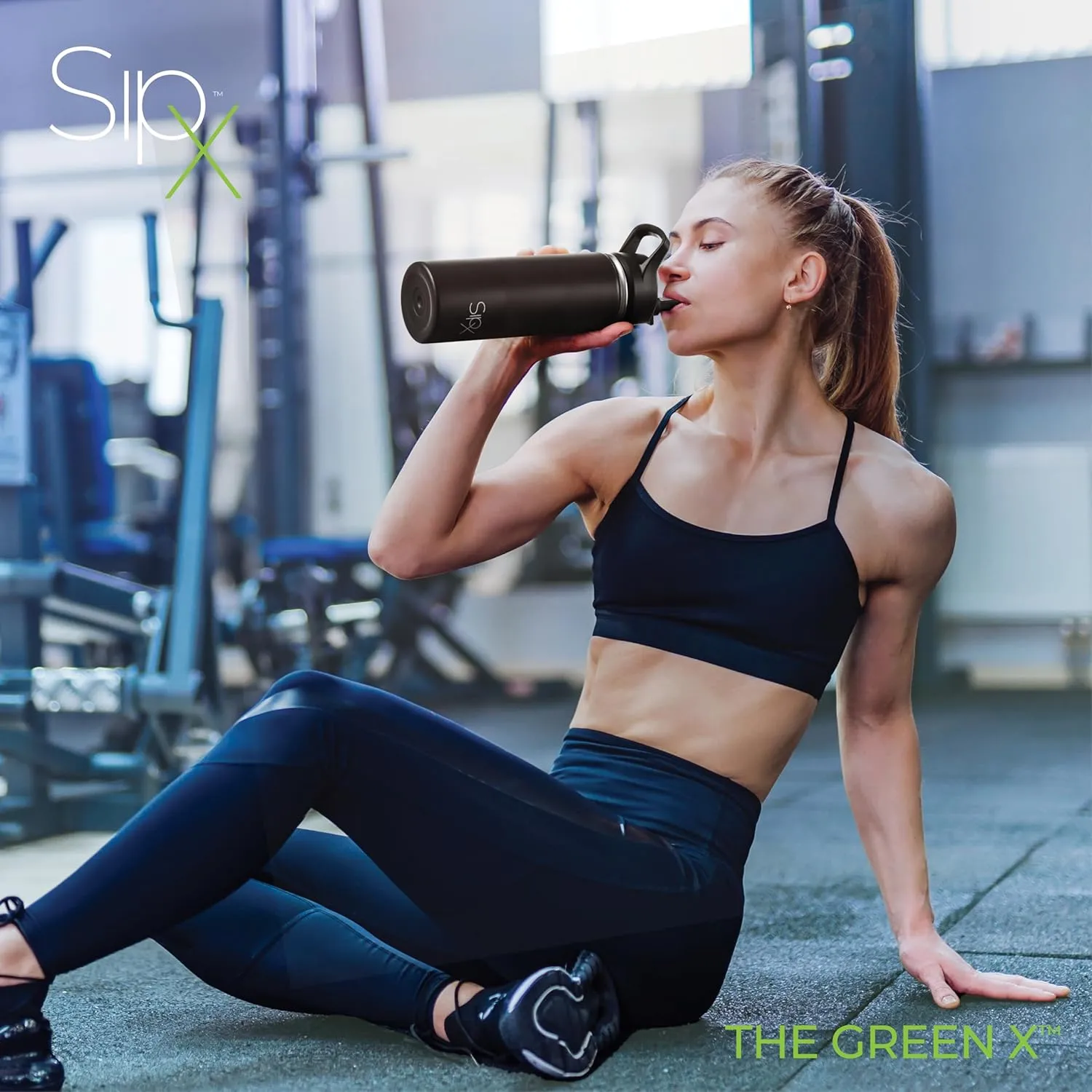 SipX™ Triple-Insulated Stainless Steel Water Bottle 18oz. With 3 Lids, BPA-Free Reusable Insulated Water Bottle Keeps Cold 24 Hours, (Black)