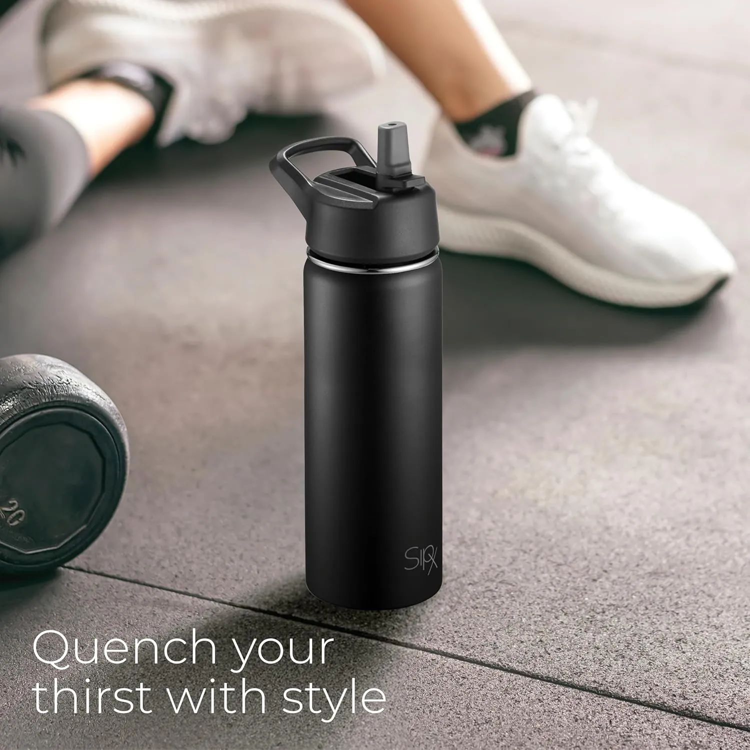 SipX™ Triple-Insulated Stainless Steel Water Bottle 18oz. With 3 Lids, BPA-Free Reusable Insulated Water Bottle Keeps Cold 24 Hours, (Black)