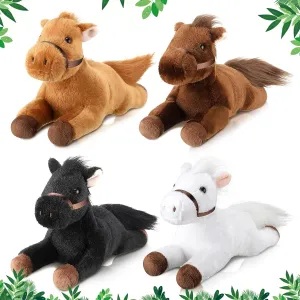 Skylety 4 Pcs Stuffed Horse Toy 8 Inch Horse Plush Stuffed Animals Cute Plush Assorted Toy Brown Animals Gifts Party Favors Supplies Decoration(Lying Style)