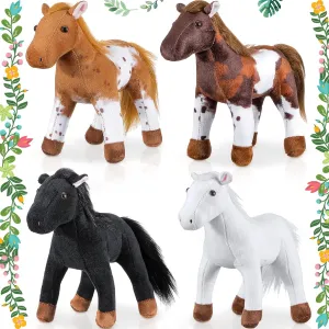 Skylety 4 Pcs Stuffed Horse Toy 8 Inch Horse Plush Stuffed Animals Cute Plush Assorted Toy Brown Animals Gifts Party Favors Supplies Decoration(Standing Spotted Style)