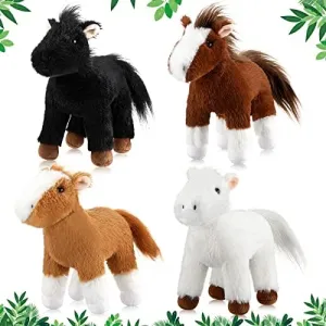 Skylety 4 Pcs Stuffed Horse Toy 8 Inch Horse Plush Stuffed Animals Cute Plush Assorted Toy Brown Animals Gifts Party Favors Supplies Decoration(Standing Style)