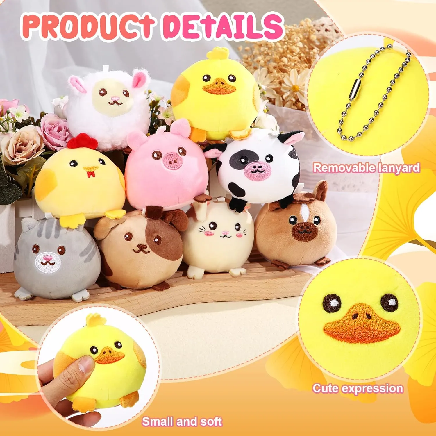 Skylety 9 Pcs Mini Plush Animals Toys Bulk 3.15 Inch Cute Soft Small Stuffed Animal Plush Keychain for Kids Goodie Bag Fillers Birthday Classroom School Prizes Festival Party Favors(Farm Animals)
