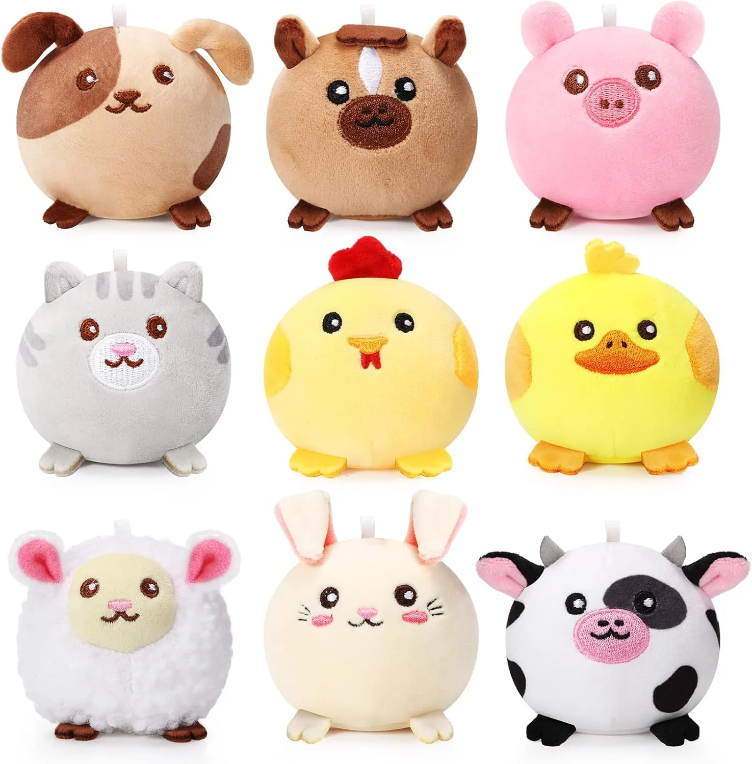 Skylety 9 Pcs Mini Plush Animals Toys Bulk 3.15 Inch Cute Soft Small Stuffed Animal Plush Keychain for Kids Goodie Bag Fillers Birthday Classroom School Prizes Festival Party Favors(Farm Animals)