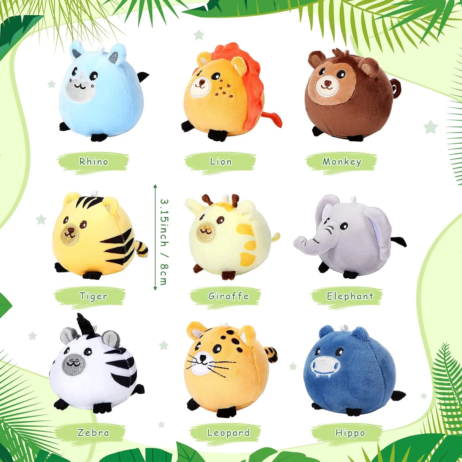 Skylety 9 Pcs Mini Plush Animals Toys Bulk 3.15 Inch Cute Soft Small Stuffed Animal Plush Keychain for Kids Goodie Bag Fillers Birthday Classroom School Prizes Festival Party Favors(Forest Animals)